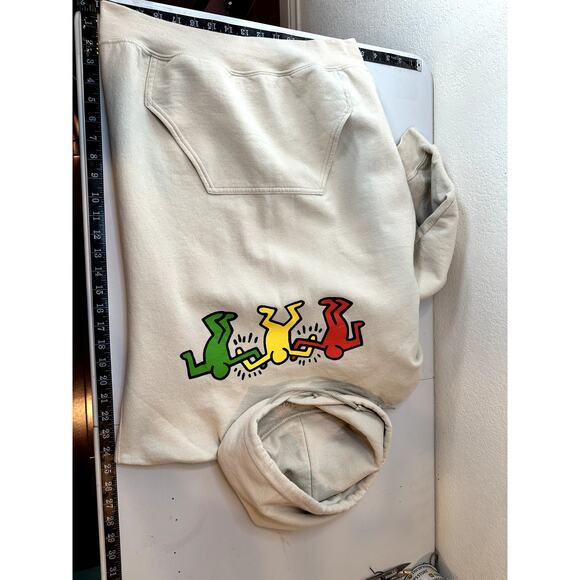Keith Haring Hooded Sweatshirt Men’s/Unisex M Beige Colorful Logo Front Pocket - Picture 4 of 10